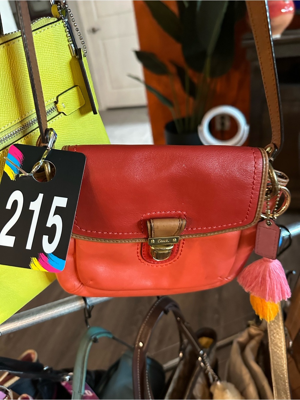 Coach Colorblock FlapTwo-Tone Red and Orange Leather Crossbody - Picture 1 of 15
